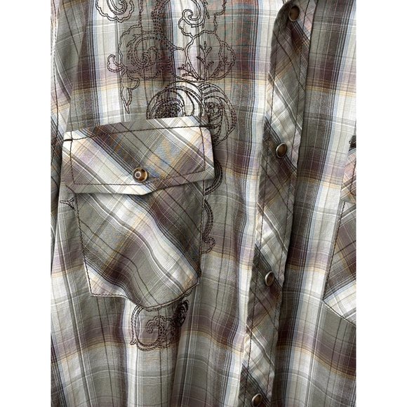 NWT Casual Plaid Shirt Mens Large J Ferrar Short Sleeve Western Snap Buttons - Picture 10 of 11